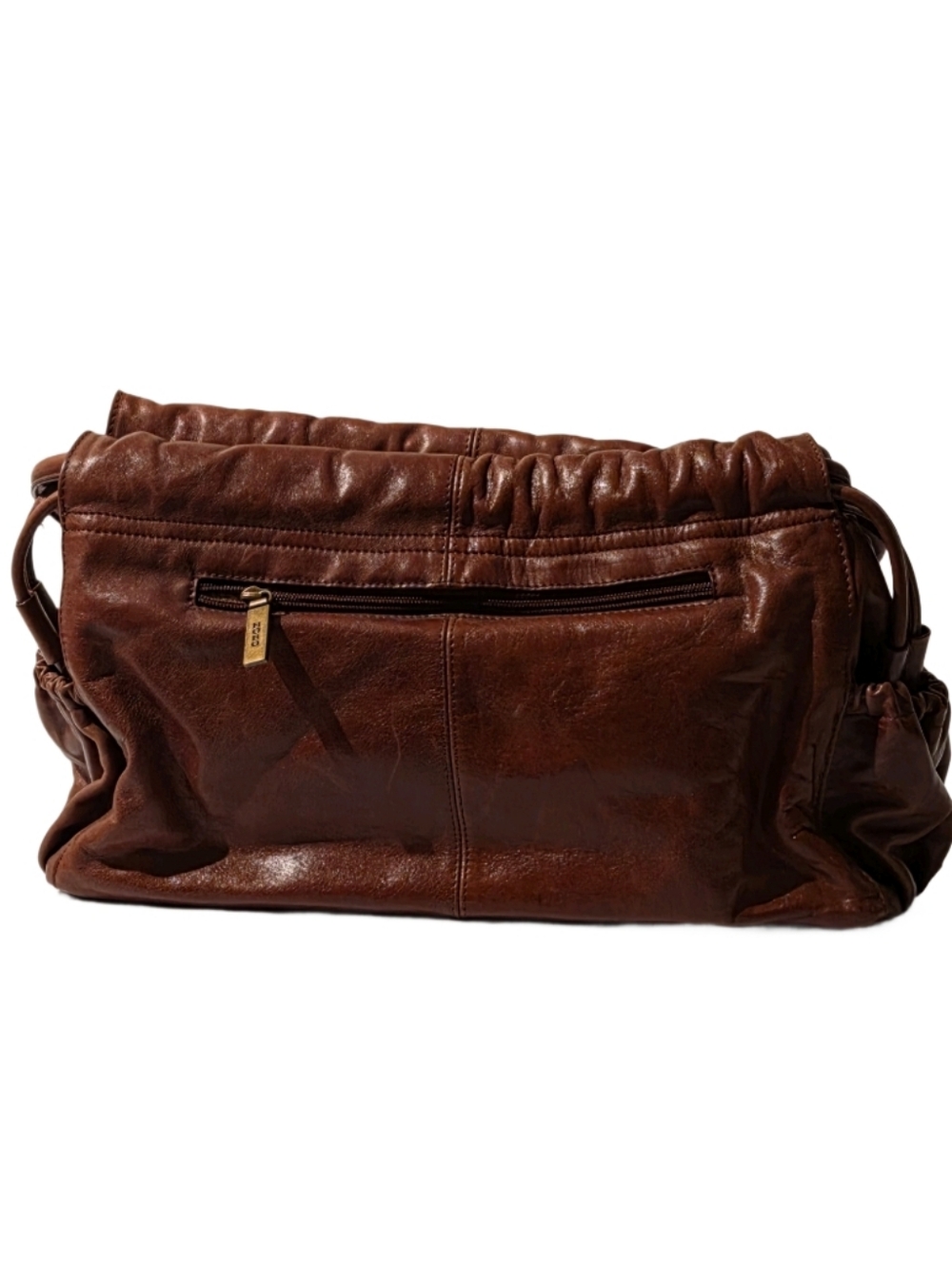 HOBO International Brown Leather Ruched Shoulder Bag Slouchy Satchel 16x10x6 8" - Picture 4 of 9